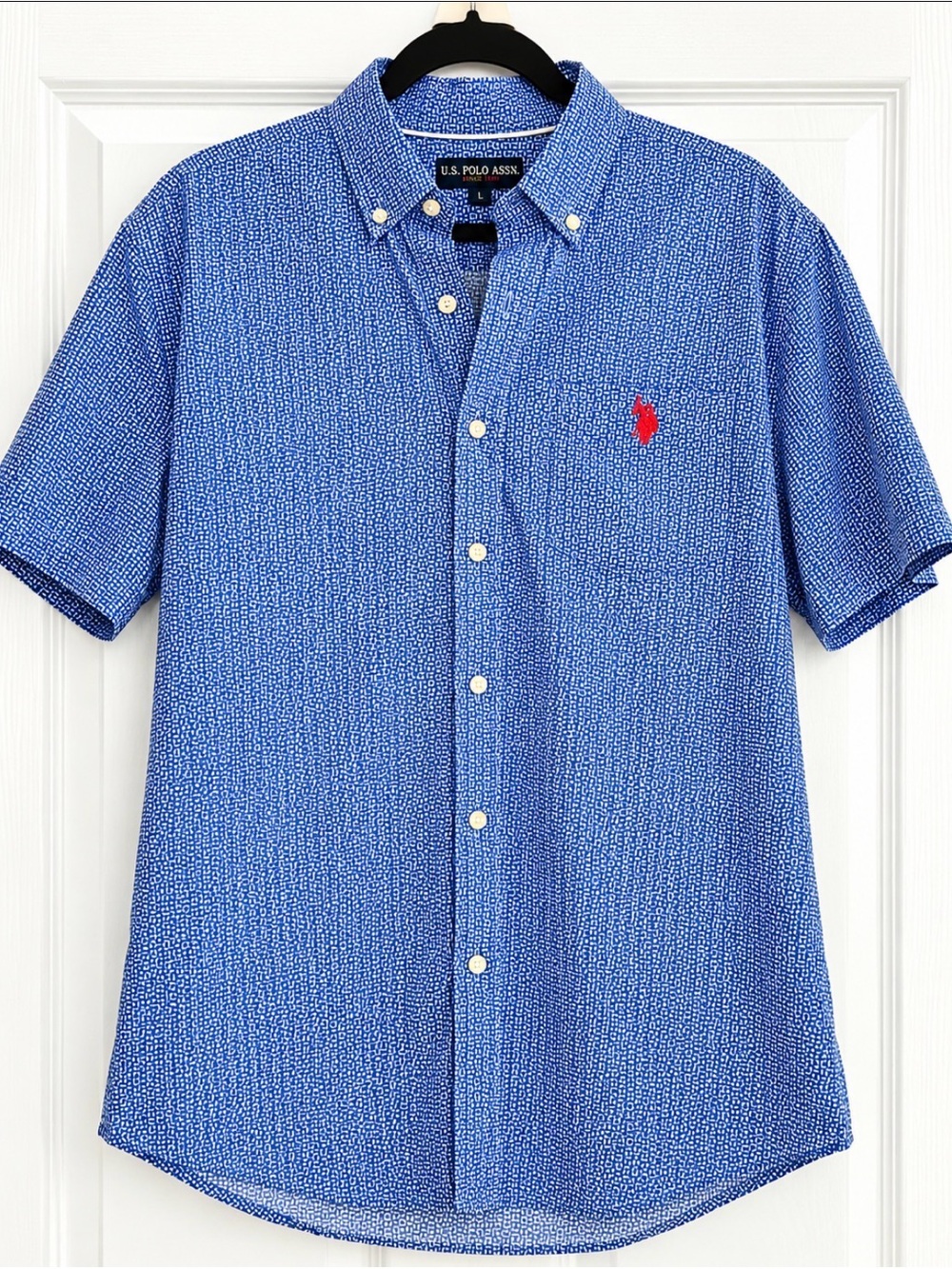 U.S. Polo Assn. Blue Short Sleeve Button-Down with Red Logo